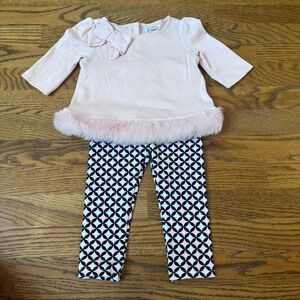 Janie and Jack Pink Top with Black and White Patterned Leggings